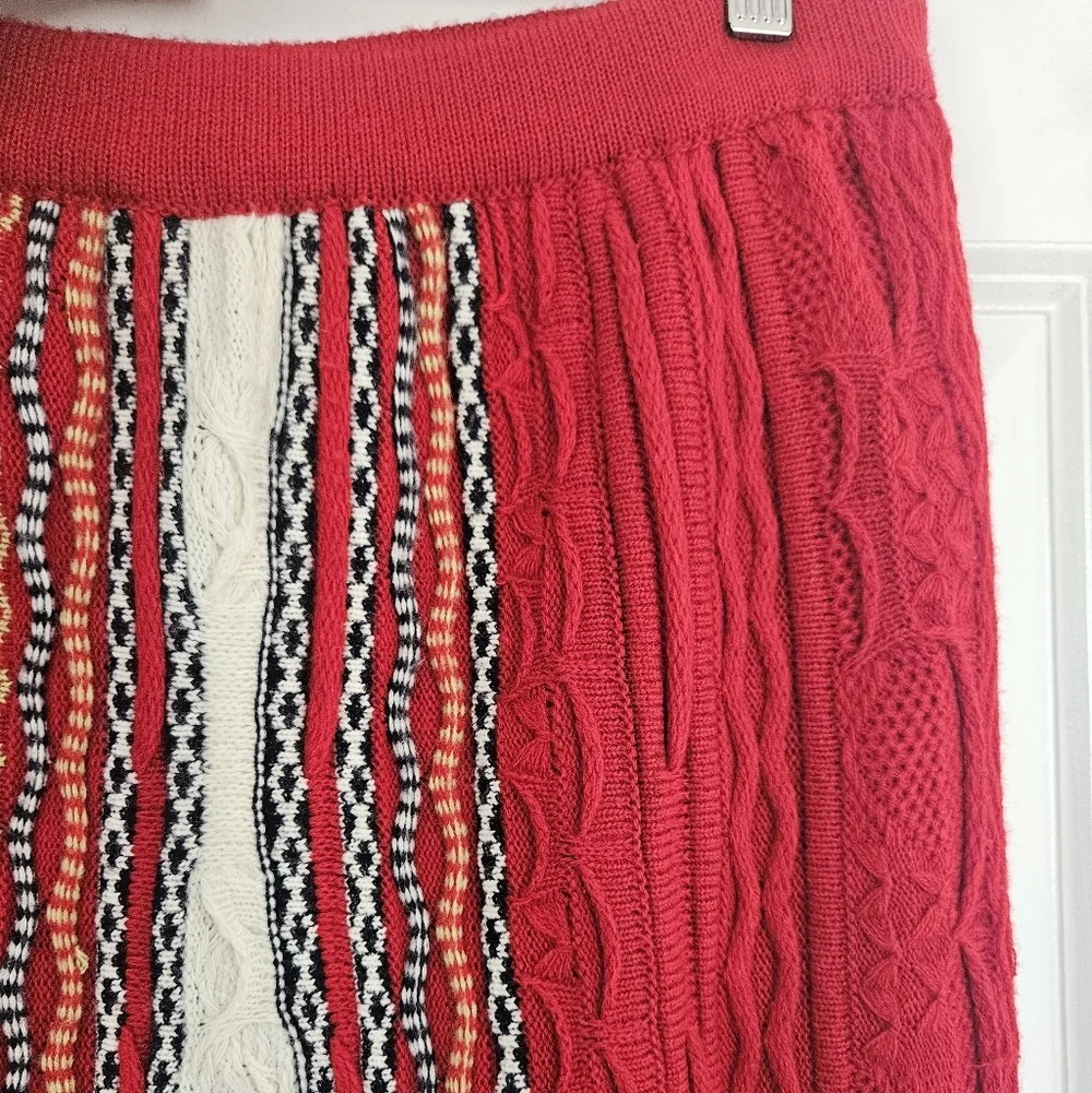 COOGI Australia Vintage Fair Isle Knit Sweater Skirt Feather Trim SZ M / L - Picture 3 of 5